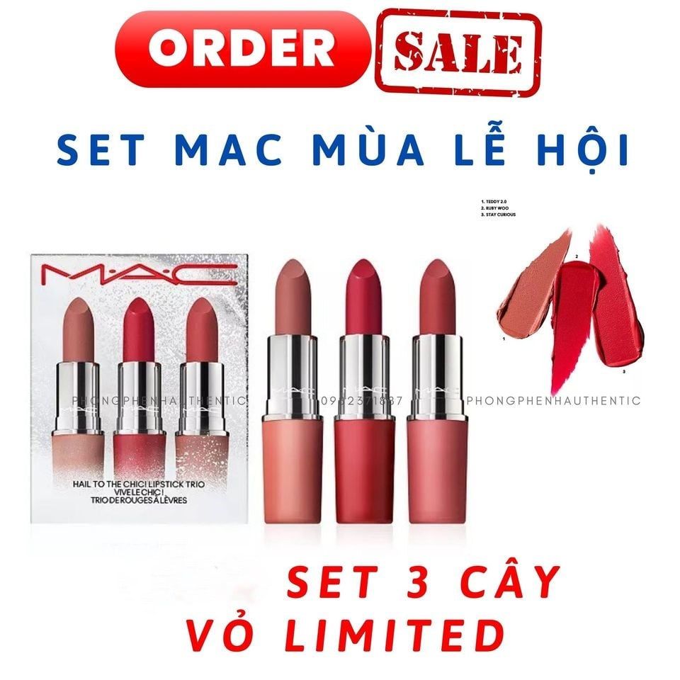 SET 3  SON MAC LIPSTICK TRIO FULLSIZE FULLBOX