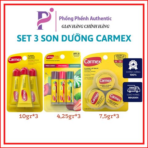 Set 3 cây son dưỡng Carmex Lip Balm mua sale