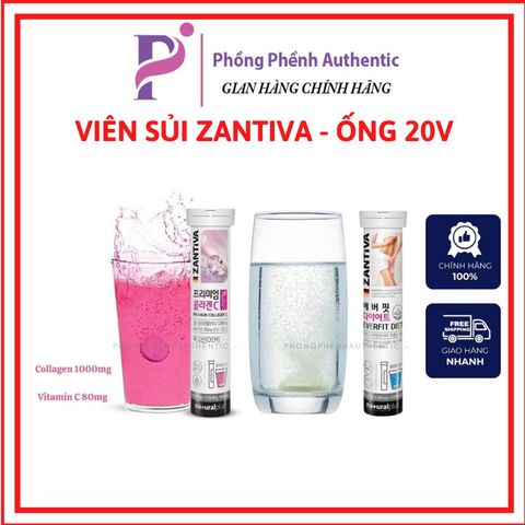 Viên sủi Zantiva - Sủi giảm cân Everfit Diet - Sủi đẹp da Premium Collagen C - ống 20 viên