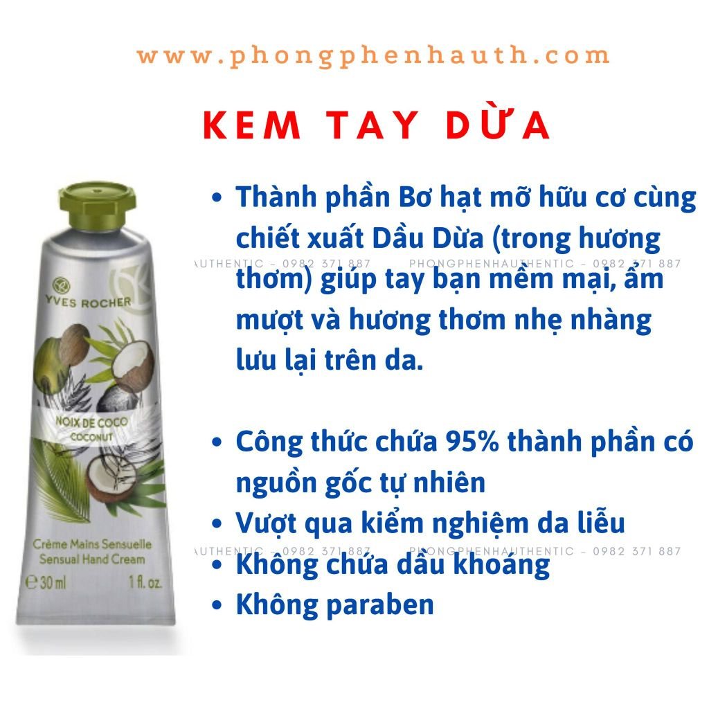 Kem dưỡng da tay Yves Rocher Hand Cream các loại fullsize 30ml - PHỒNG PHỀNH