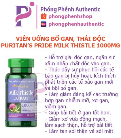 Viên uống thải độc gan Puritan's Pride Milk Thistle Extract 1000mg 90 viên