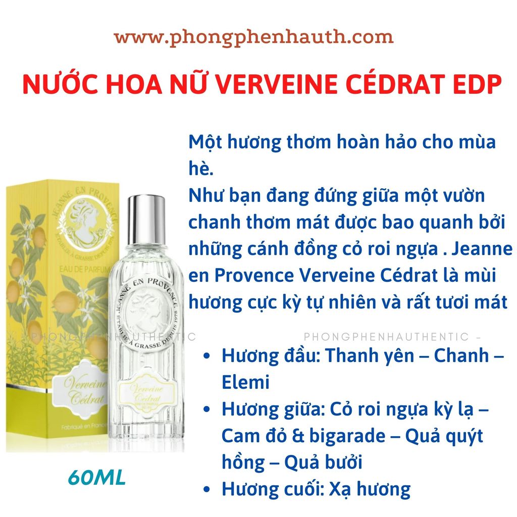 Nước hoa Nữ nội địa Pháp Janne en Provence EDP 60ml : Jasmine Secret, La Roseraie, Verveine Cédrat.. - PHỒNG PHỀNH