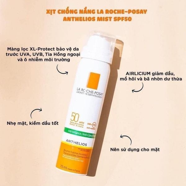 XỊT CHỐNG NẮNG LA ROCHE - POSAY ANTHELIOS MIST 75ML