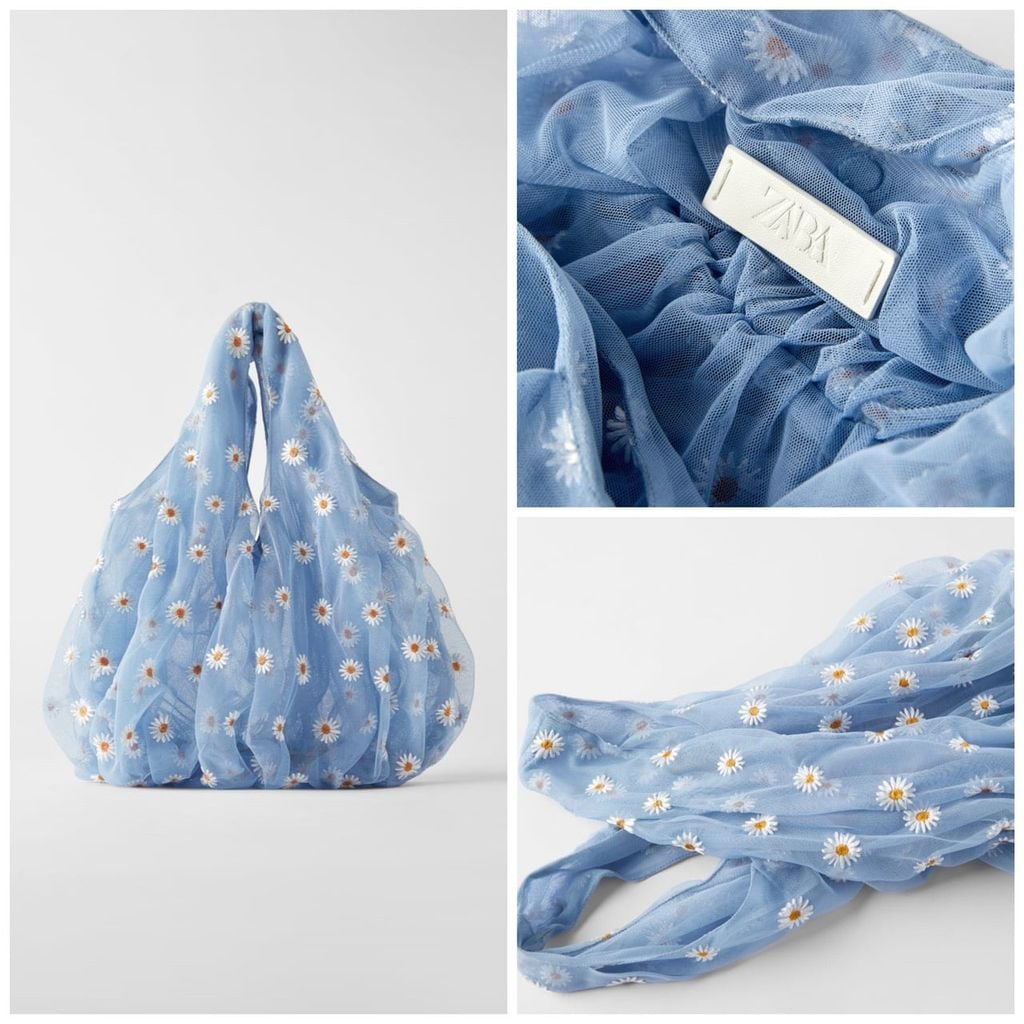 Túi xách Nữ  Zara EMBROIDERED TULLE BUCKET BAG vợt sale