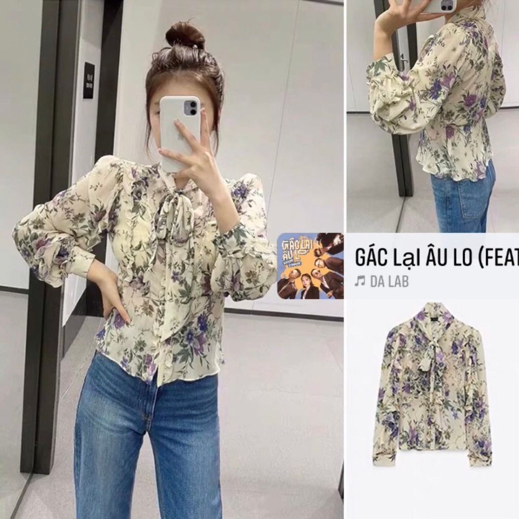 Áo sơ mi ZARA TIED PRINT BLOUSE code 8273328Áo sơ mi ZARA TIED PRINT