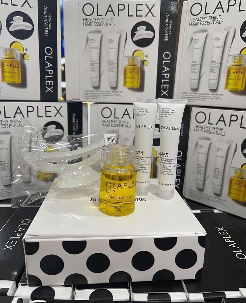 Set 4 món OLAPLEX gồm 1 dầu gội 20ml + 1 dầu xả 20ml + 1 dưỡng tóc 30ml + 1 kẹp tóc (đủ bill) - PHỒNG PHỀNH