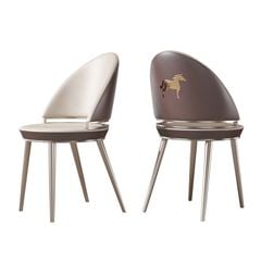 Ghế ăn mặt lưng thêu ngựa khung inox mạ titan vàng, Nệm bọc da microfiberGA037