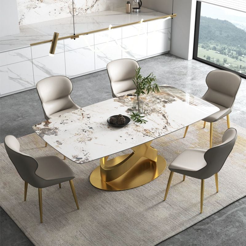 Bàn ăn mặt đá marble nhân tạo, khung inox mạ titan vàng BA0144