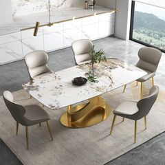 Bàn ăn mặt đá marble nhân tạo, khung inox mạ titan vàng BA0144