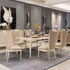 Bàn ăn gỗ bạch dương, sơn trắng kem BA112