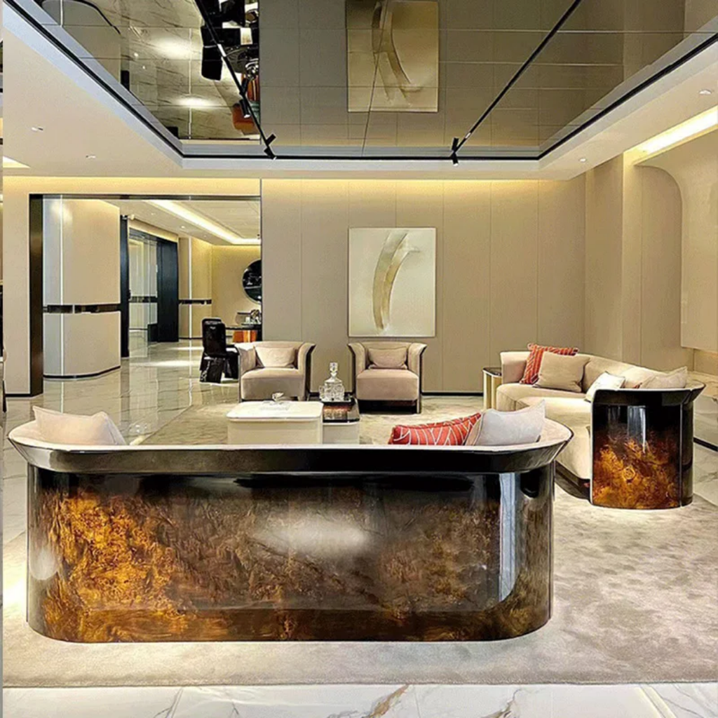 Bộ sofa da bò, gỗ sơn bóng Piano- BSF206