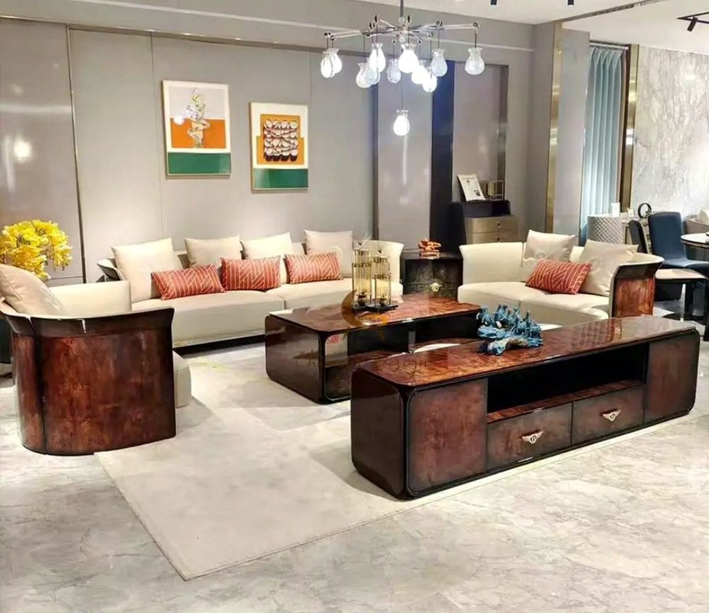 Bộ sofa da bò, gỗ sơn bóng Piano- BSF206