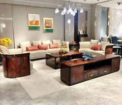 Bộ sofa da bò, gỗ sơn bóng Piano- BSF206
