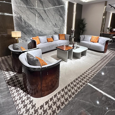 Bộ sofa da bò, gỗ sơn bóng Piano- BSF206
