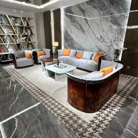 Bộ sofa da bò, gỗ sơn bóng Piano- BSF206