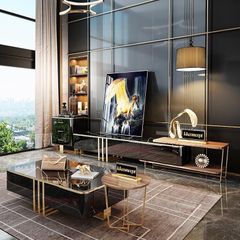 Bàn sofa mặt kính cường lực viền inox mạ vàng BSF022