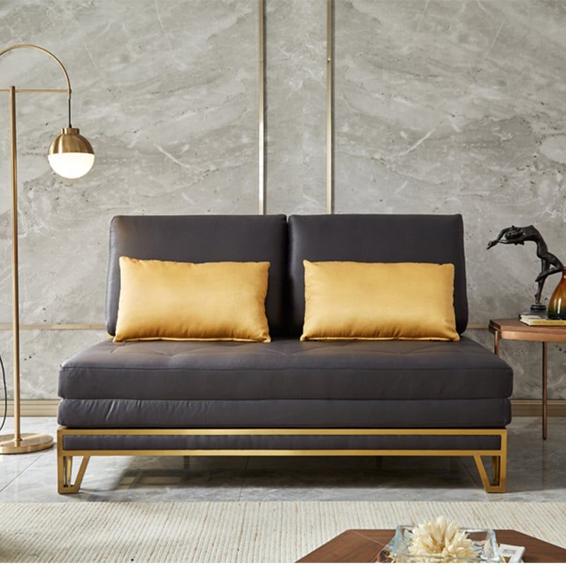 Ghế sofa giường da công nghiệp, khung gỗ, viền inox mạ titan vàng  GSF175