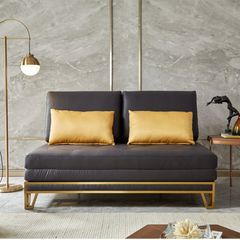 Ghế sofa giường da công nghiệp, khung gỗ, viền inox mạ titan vàng  GSF175