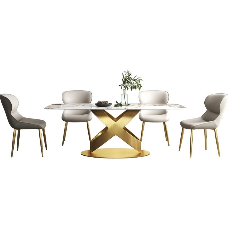 Bàn ăn mặt đá marble nhân tạo, khung inox mạ titan vàng BA0144