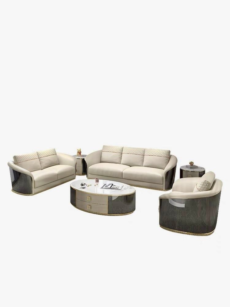 Ghế Sofa da, mặt lưng gỗ sơn piano bo tròn cao cấp GSF168