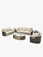 Ghế Sofa da, mặt lưng gỗ sơn piano bo tròn cao cấp GSF168