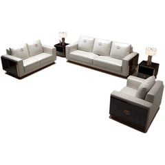 Ghế Sofa da màu kem, gỗ sơn piano cao cấp GSF169