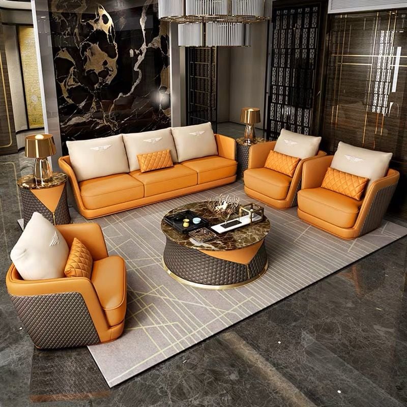 Bộ sofa da dập nổi họa tiết, phối 3 màu da cao cấp BSF0178