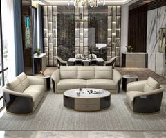 Ghế Sofa da, mặt lưng gỗ sơn piano bo tròn cao cấp GSF168