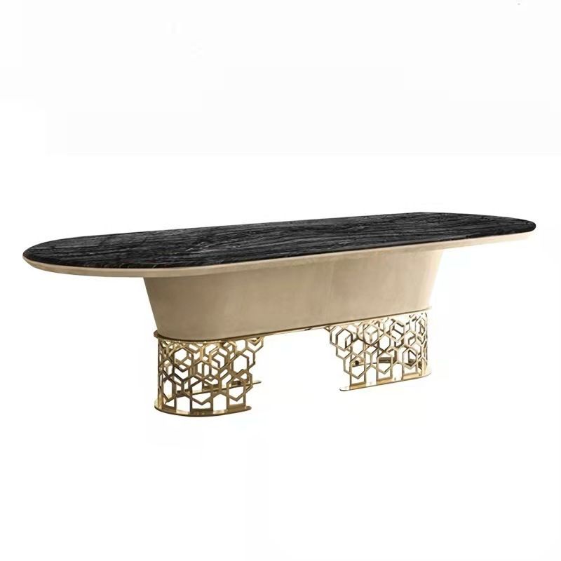 Bàn ăn mặt đá marble nhân tạo, khung inox mạ titan vàng BA0155