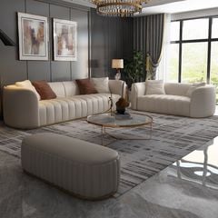 Bộ sofa da bo tròn các góc, chỉ viền khác màu BSF172