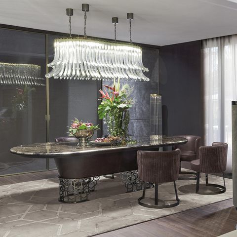 Bàn ăn mặt đá marble nhân tạo, khung inox mạ titan vàng BA0155