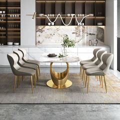 Bàn ăn mặt đá marble nhân tạo, khung inox mạ titan vàng BA0144