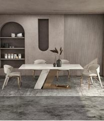 Ghế ăn khung inox mạ titan vàng, Nệm bọc da microfiber GA034