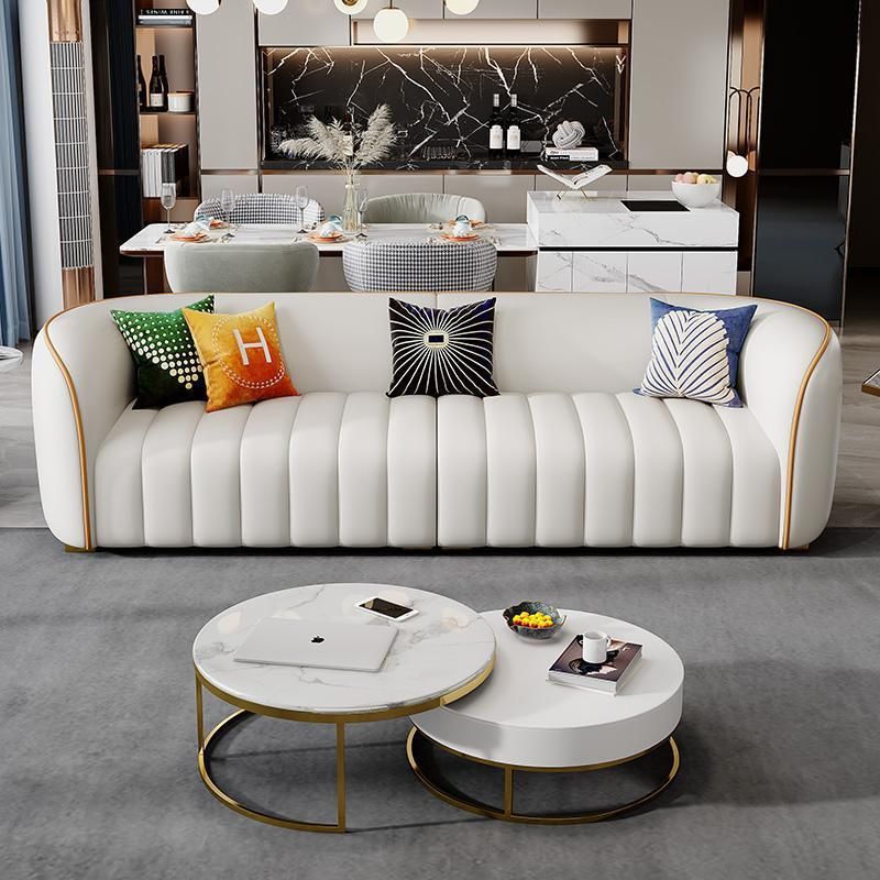 Bộ sofa da bo tròn các góc, chỉ viền khác màu BSF172