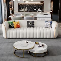 Bộ sofa da bo tròn các góc, chỉ viền khác màu BSF172