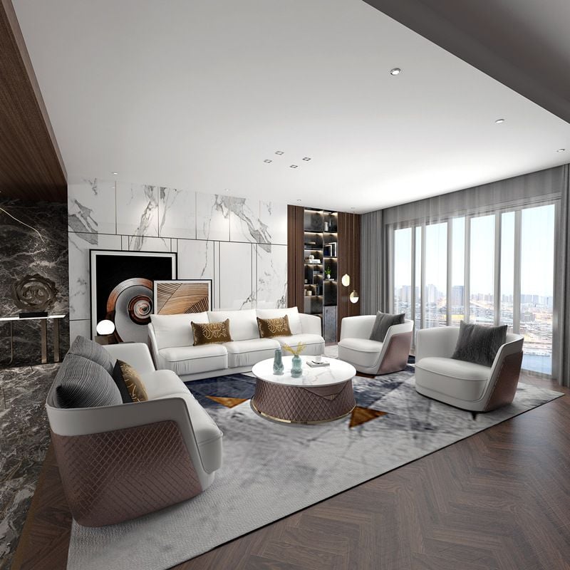 Bộ sofa da dập nổi họa tiết, phối 3 màu da cao cấp BSF0178