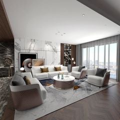 Bộ sofa da dập nổi họa tiết, phối 3 màu da cao cấp BSF0178