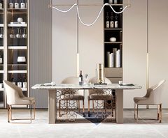 Bàn ăn mặt đá marble nhân tạo, khung inox mạ titan vàng BA0156