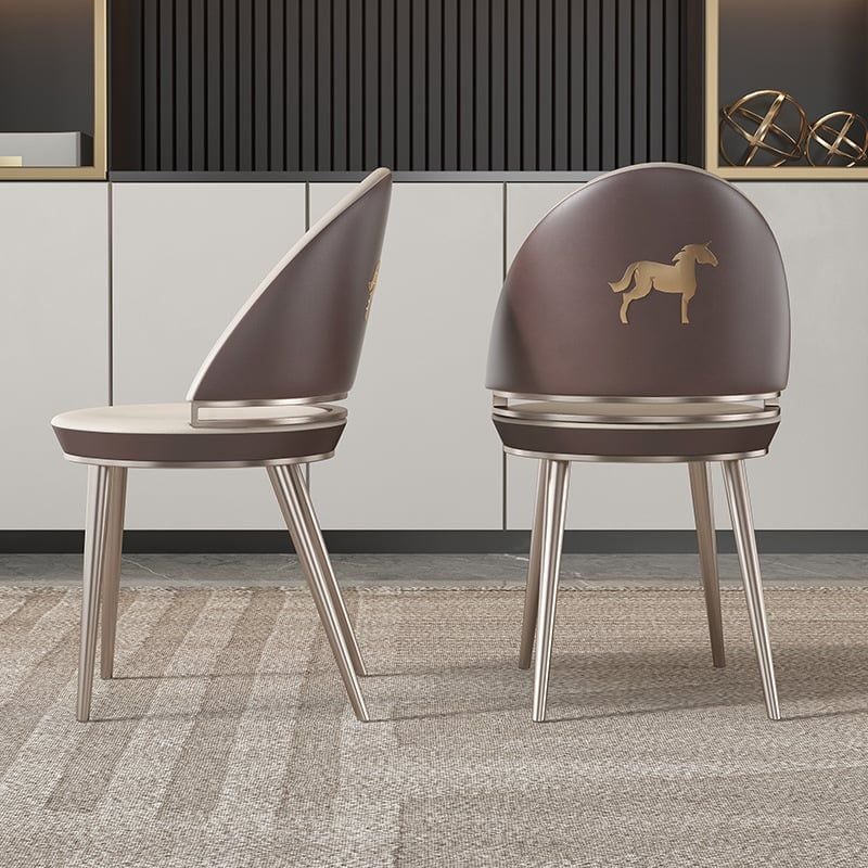 Ghế ăn mặt lưng thêu ngựa khung inox mạ titan vàng, Nệm bọc da microfiberGA037