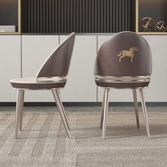 Ghế ăn mặt lưng thêu ngựa khung inox mạ titan vàng, Nệm bọc da microfiberGA037