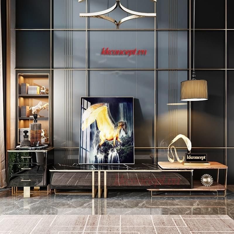 Bàn sofa mặt kính cường lực viền inox mạ vàng BSF022