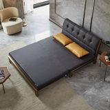  Ghế sofa giường da công nghiệp, khung gỗ, viền inox mạ titan vàng  GSF175 