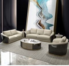 Ghế Sofa da, mặt lưng gỗ sơn piano bo tròn cao cấp GSF168
