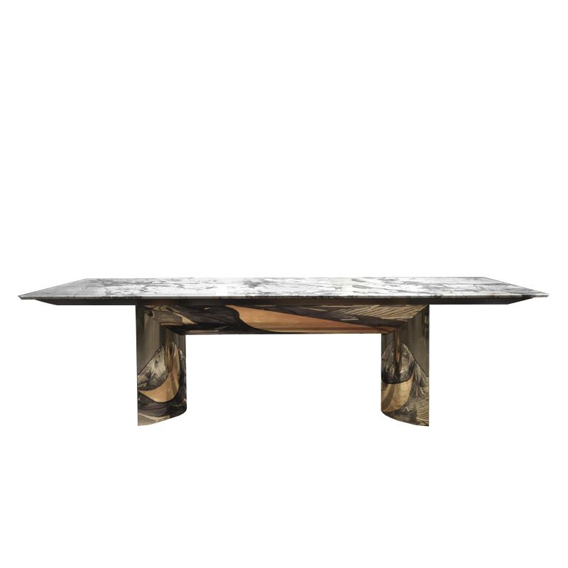 Bàn ăn mặt đá marble nhân tạo, khung inox mạ titan vàng BA0157