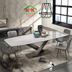 Bàn ăn mặt đá marble nhân tạo, khung thép sơn đen mờ BA082
