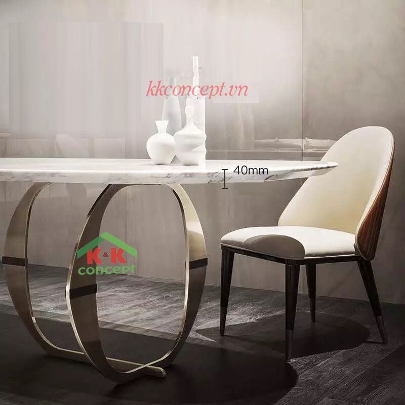 Bàn ăn mặt đá marble nhân tạo, khung inox mạ titan vàng BA0084