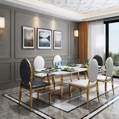 Bàn ăn mặt đá marble nhân tạo, khung inox mạ titan vàng BA033