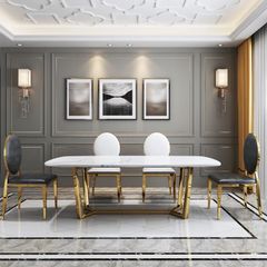 Bàn ăn mặt đá marble nhân tạo, khung inox mạ titan vàng BA033