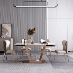 Bàn ăn mặt đá marble nhân tạo, khung inox mạ titan vàng BA0147