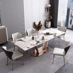 Bàn ăn mặt đá marble nhân tạo, khung inox mạ titan vàng BA0147